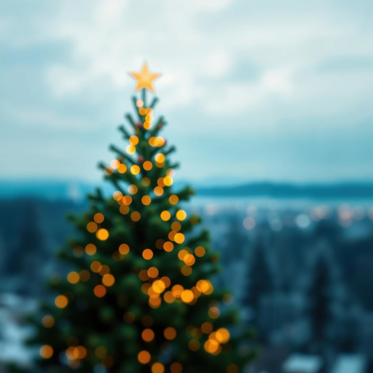 Christmas tree bokeh light in green yellow golden color holiday abstract background blur defocused christmas tree holiday winter festive celebration
